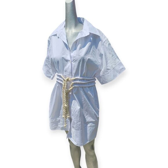 AKNVAS Fiona Rope Belt White Mini Shirtdress - Picture 11 of 13